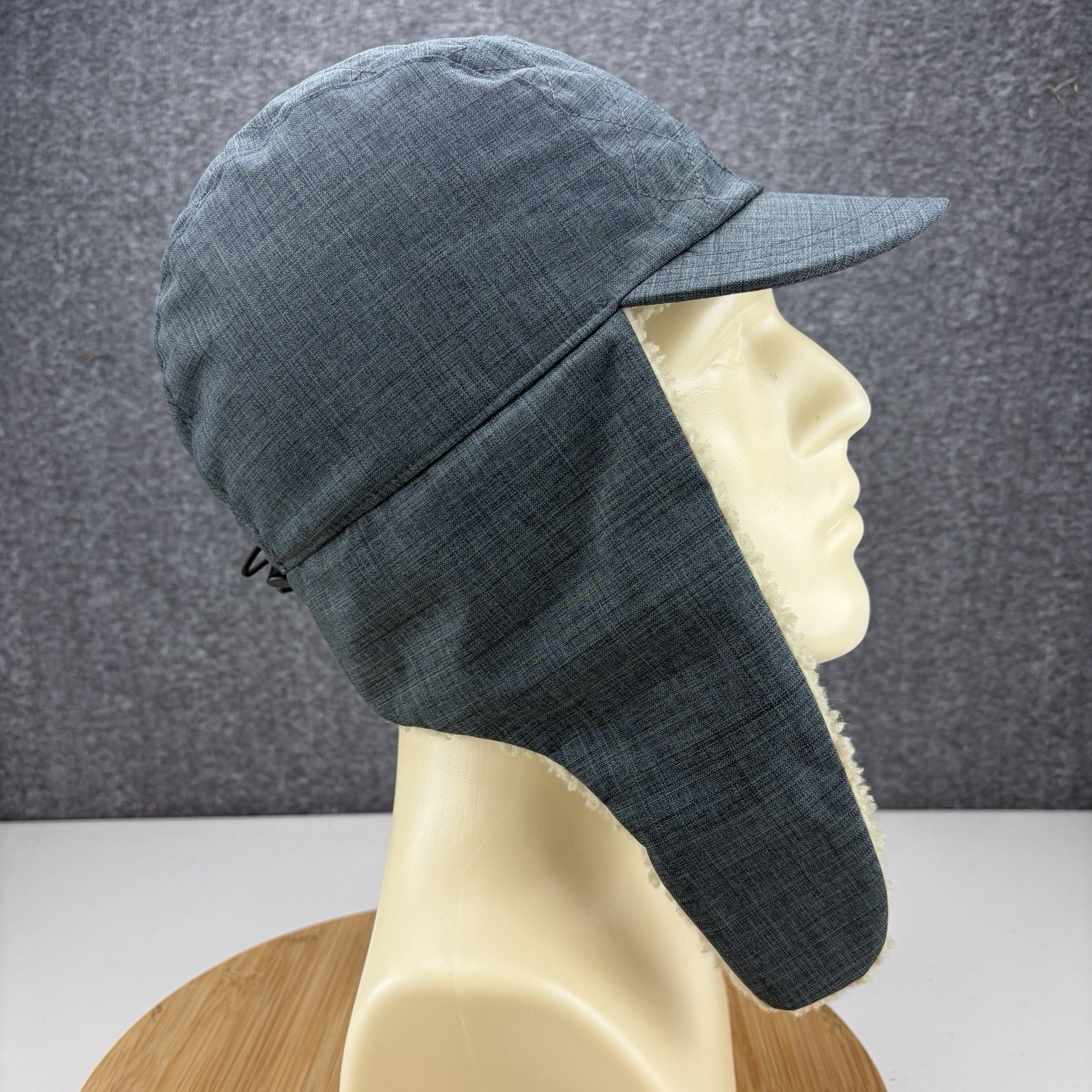 L.L. Bean Trapper Hat Cap Size S/M Gray Ear Flap Fleece Lined Quilted Goose Down