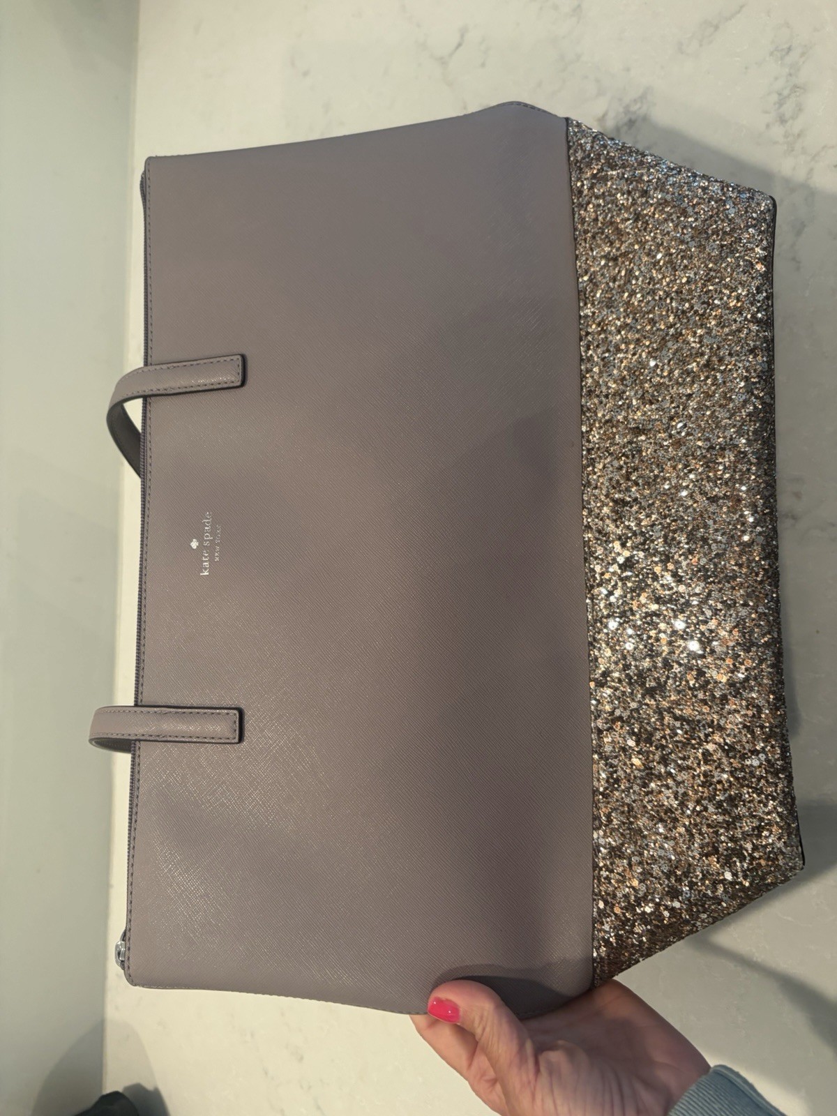 Kate Spade Greta Court Glitter Penny Tote Cityscape Grey