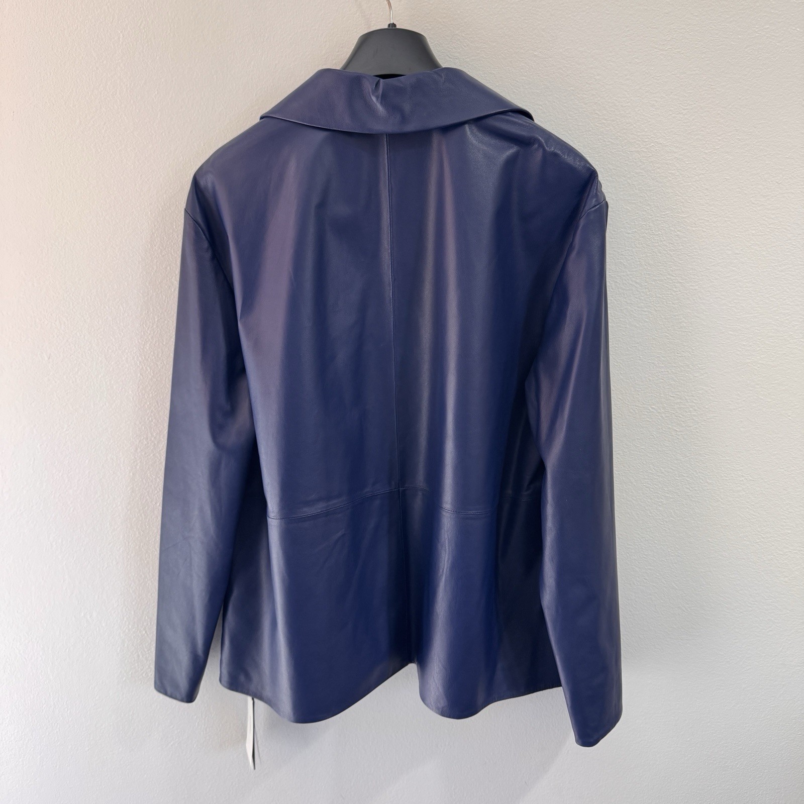 NWT Lafayette 148 New York Jacket Coat $998 M Leather Reversible Blue Drapey