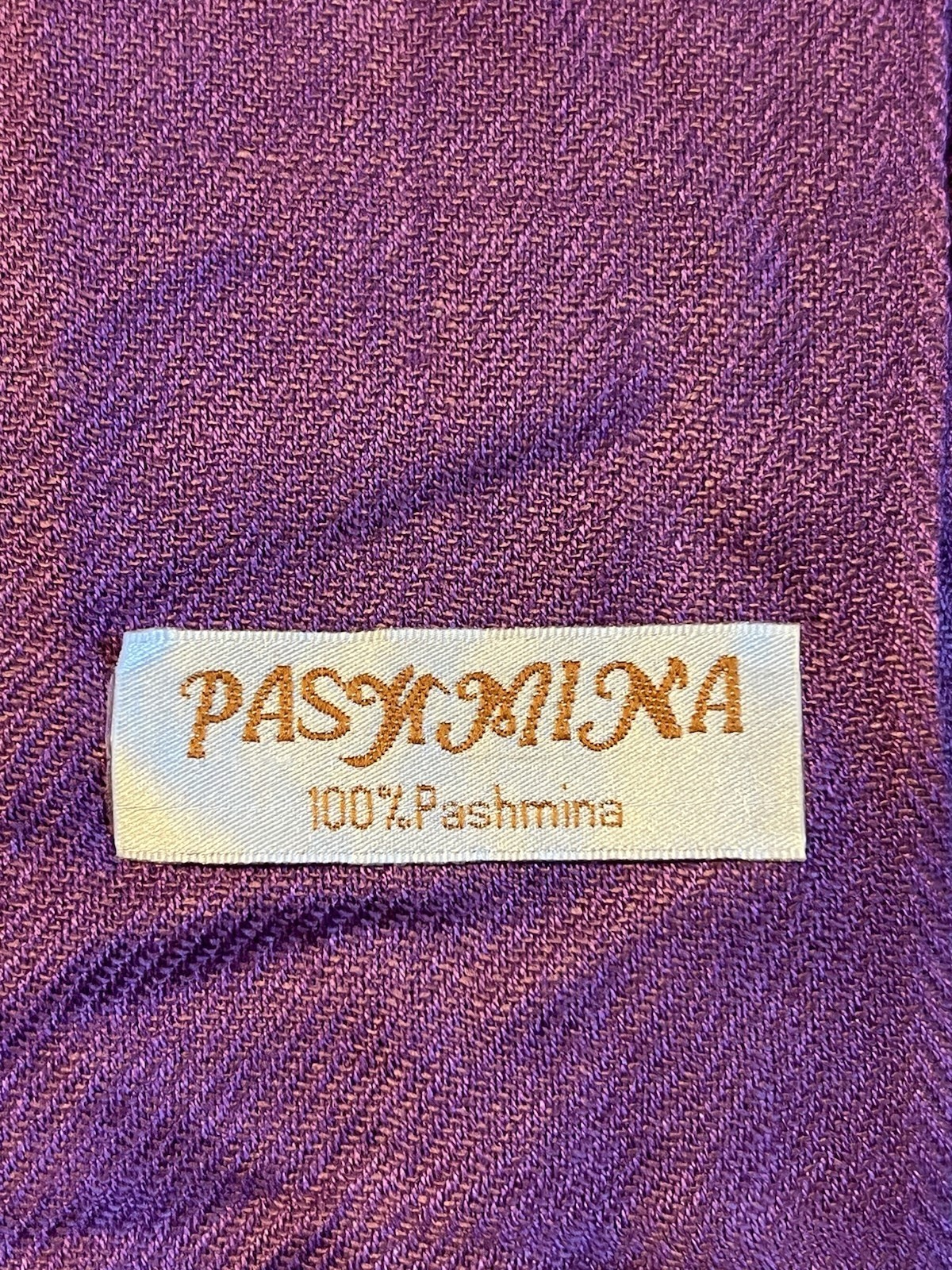 100% Pashmina Scarf Wrap Shawl Purple Sheen 4” Fringe 69”x 27.5” Approx Tag New