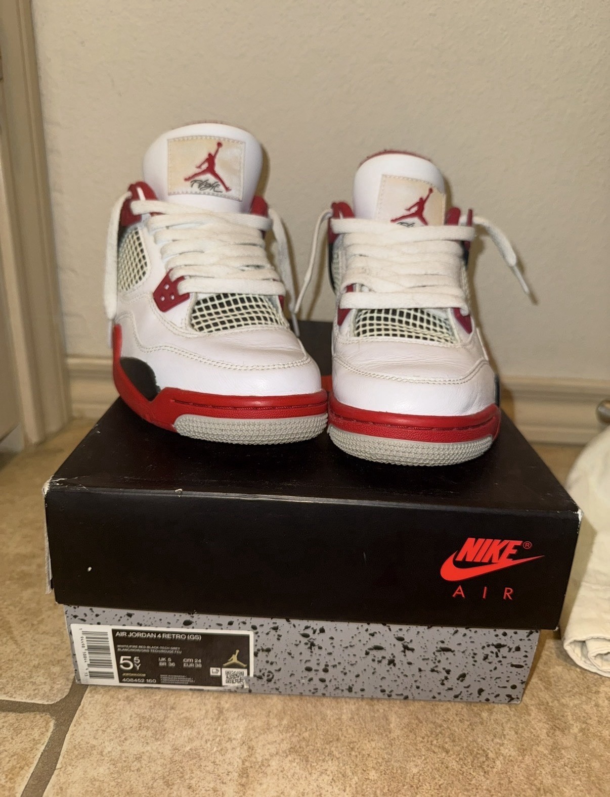 Jordan Air Jordan 4 Retro (GS) White/Red/Black Leather Youth US 5.5
