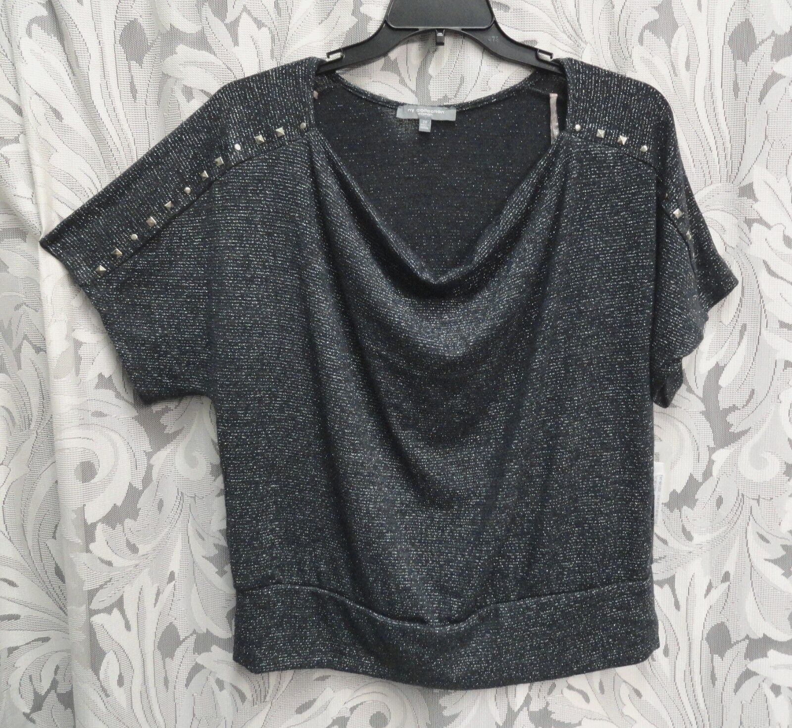 2X-1X-0X NY COLLECTION STUDDED SHIMMER DRAPE NECK BANDED HEM DOLMAN KNIT TOP NEW