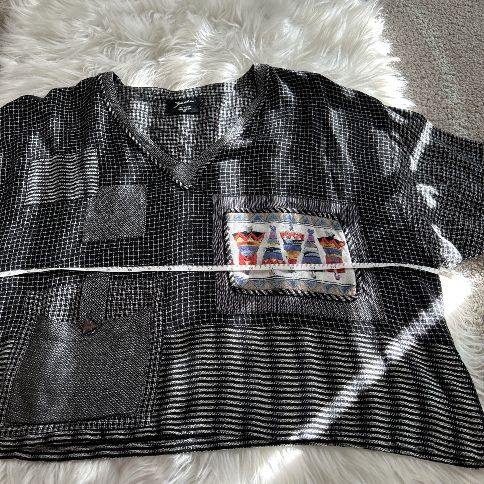 Yashi Boho Patchwork Top 100% Rayon Made In India Sz L