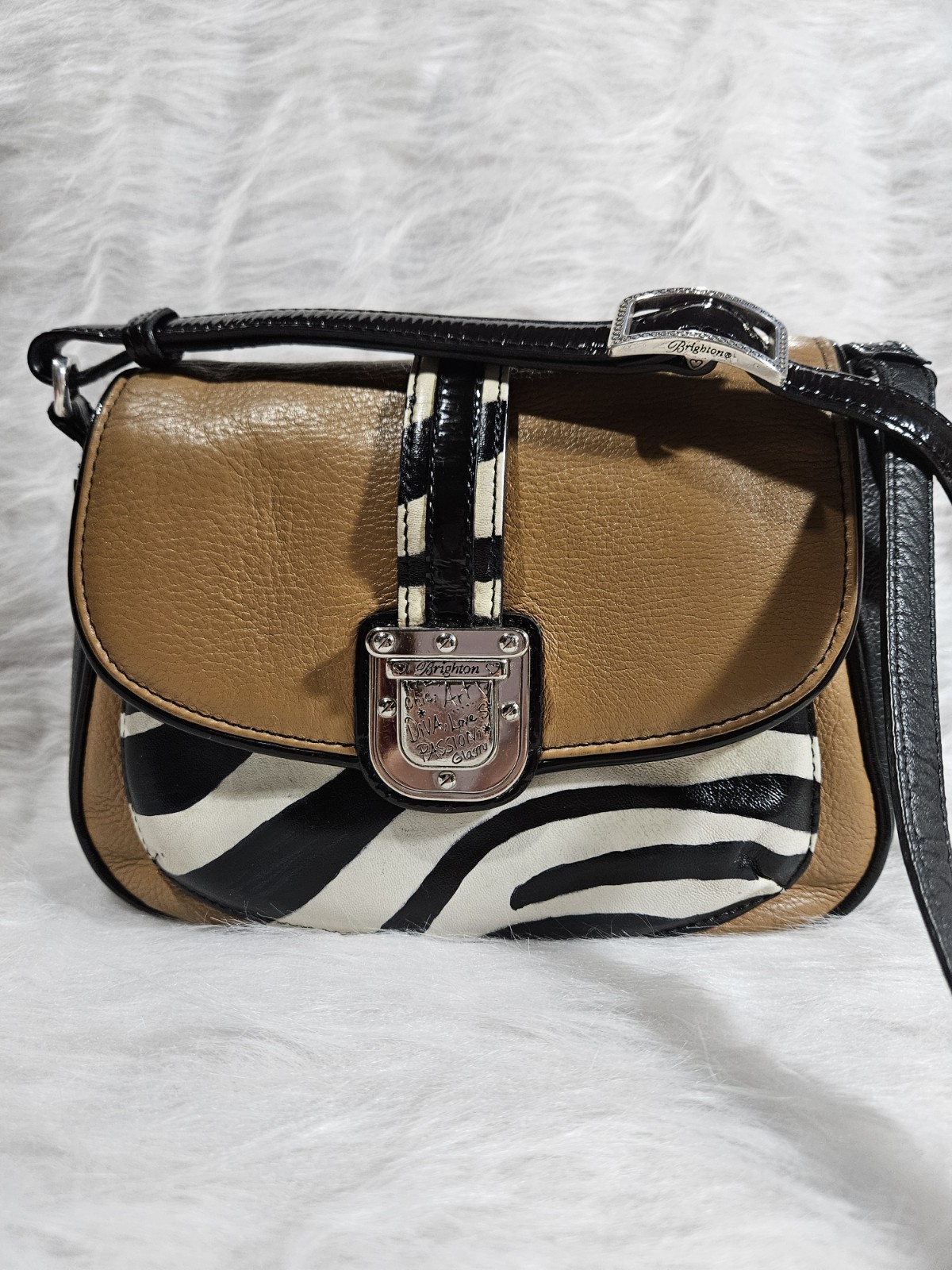 Brighton Diva Zebra Animal Print Crossbody Bag, Magnetic, Pockets, Silver