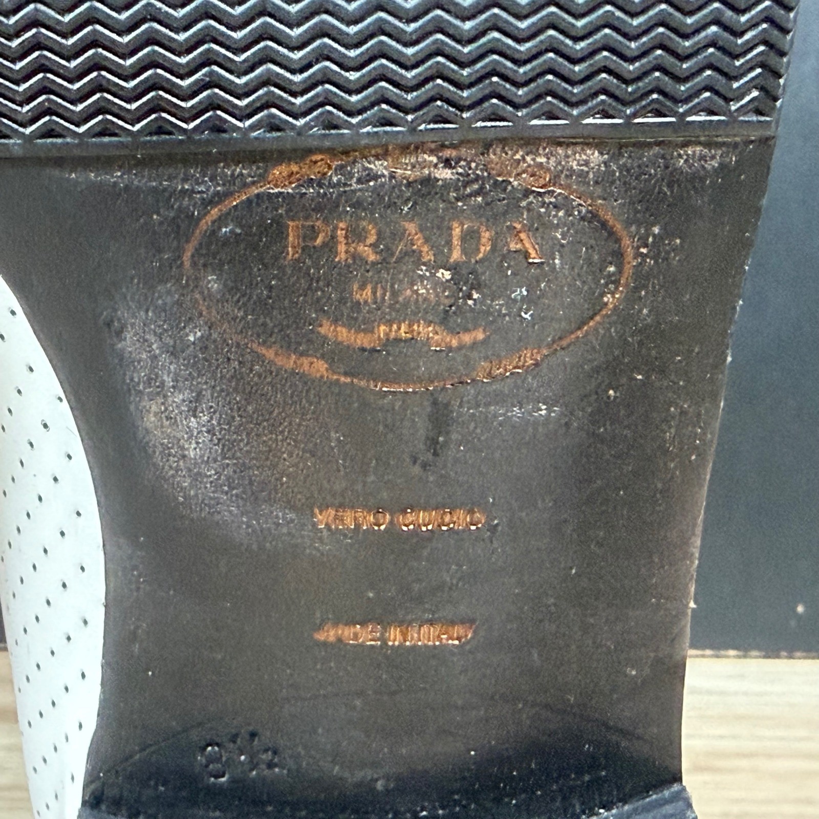Prada Loafers Mens Size 9.5 White Perforated Leather Square Toe Shoes Italy