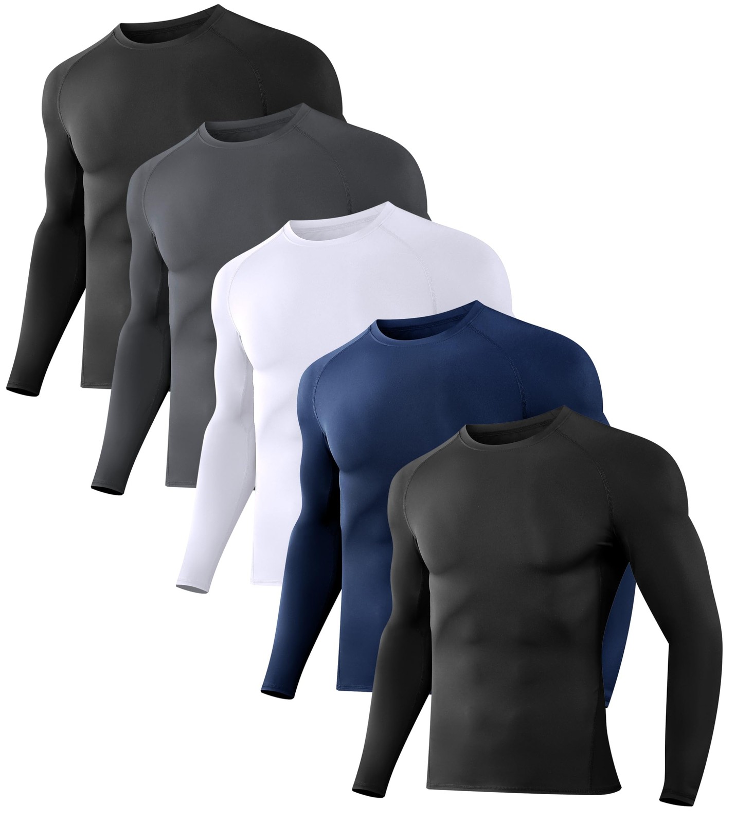 5 Pack Men’s Compression Shirts Long Sleeve Athletic Workout Sports Undershir…