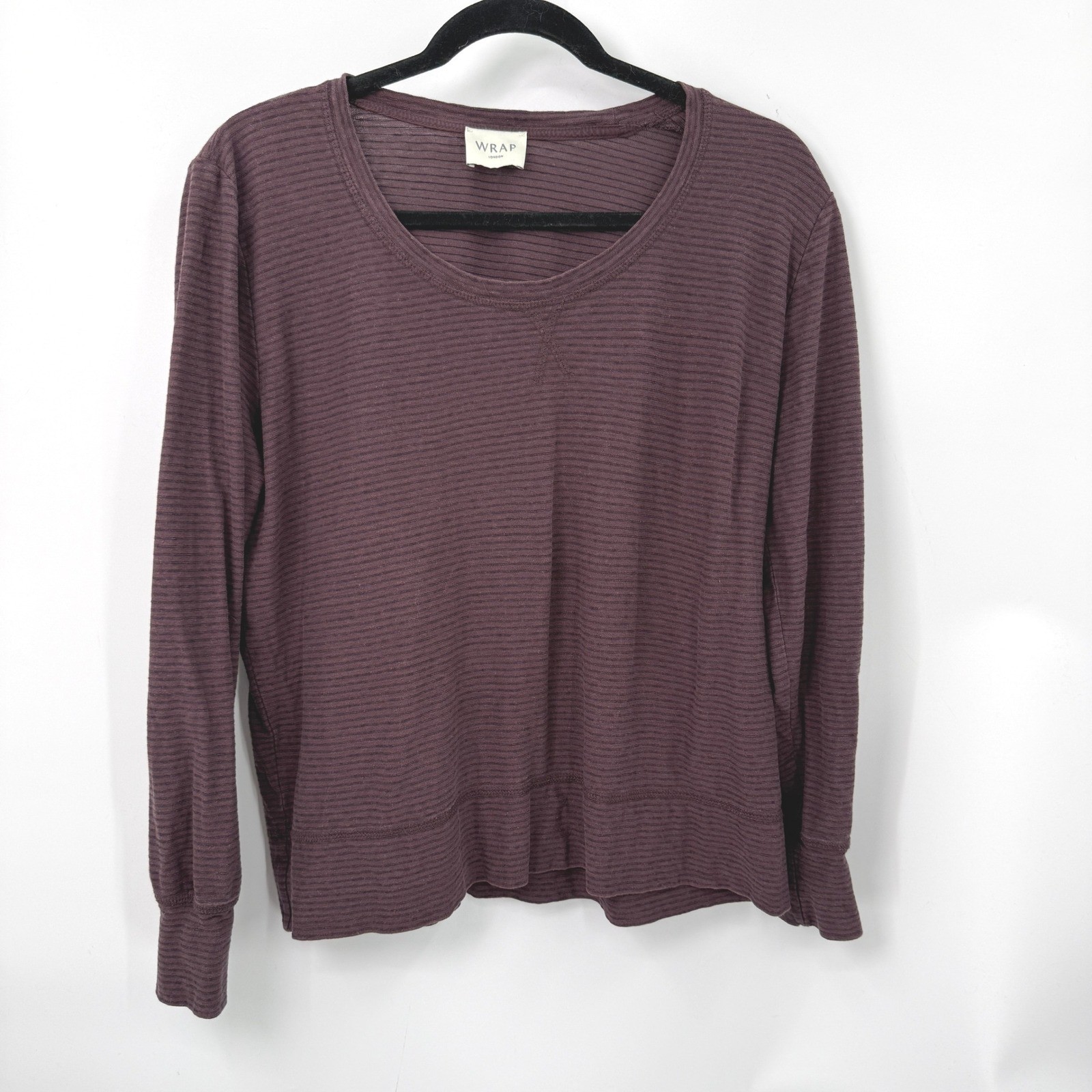 Wrap London Long Sleeve Top Women 10 Striped Hemp Cotton Minimalist Boho Granola