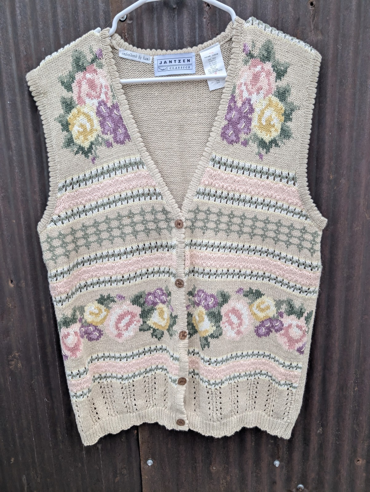 Vintage Jantzen Knit Sweater Vest Medium Floral Cottagecore Embroidered 90s Mom