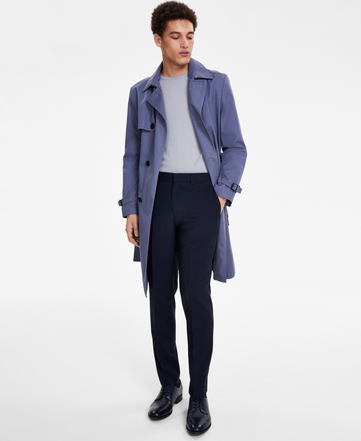 Hugo Boss Mens Regular-Fit Overcoat Blue 42R