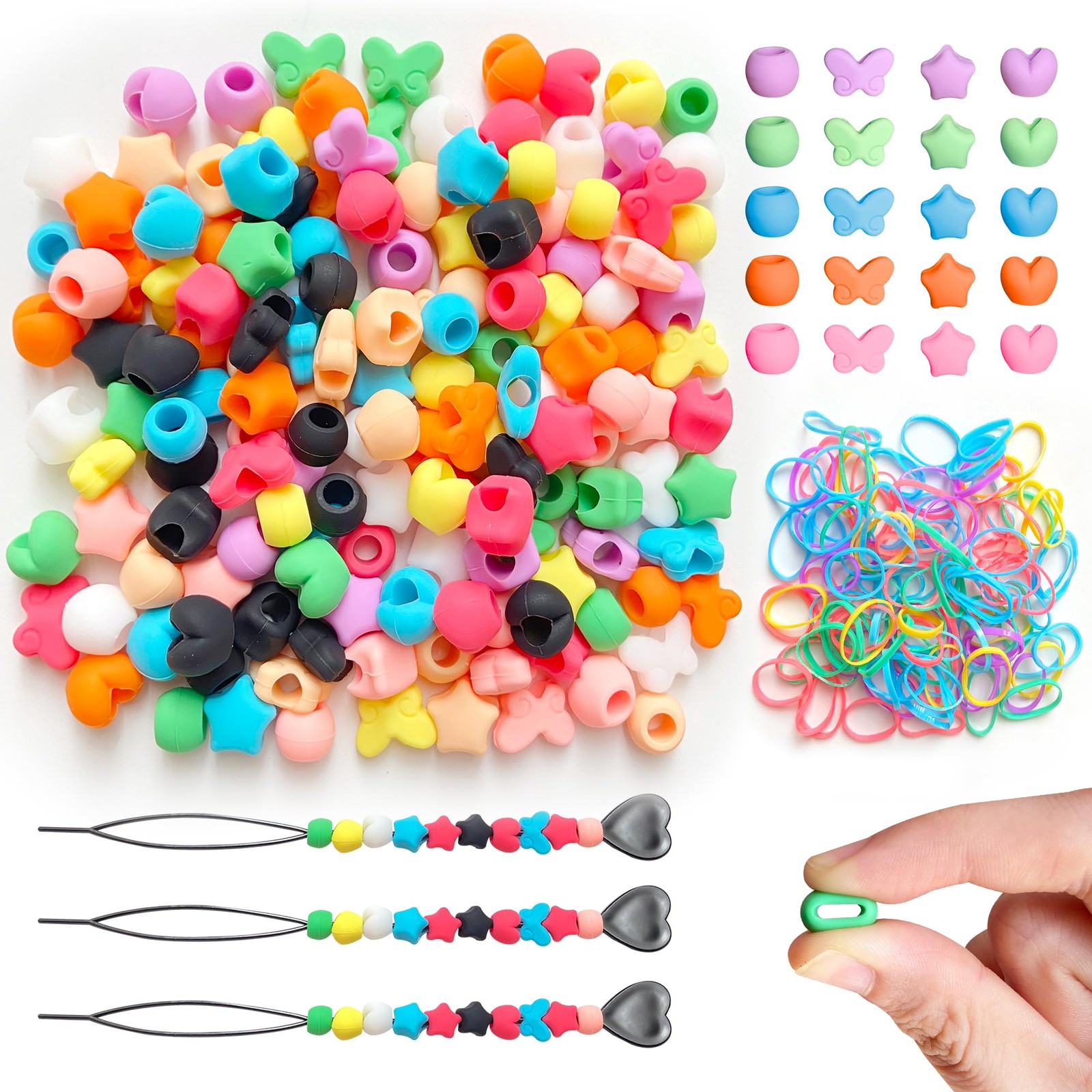 Jongdari 160pcs Silicone Hair Beads, Colorful Rainbow Soft Rubber Pony Beads Hai