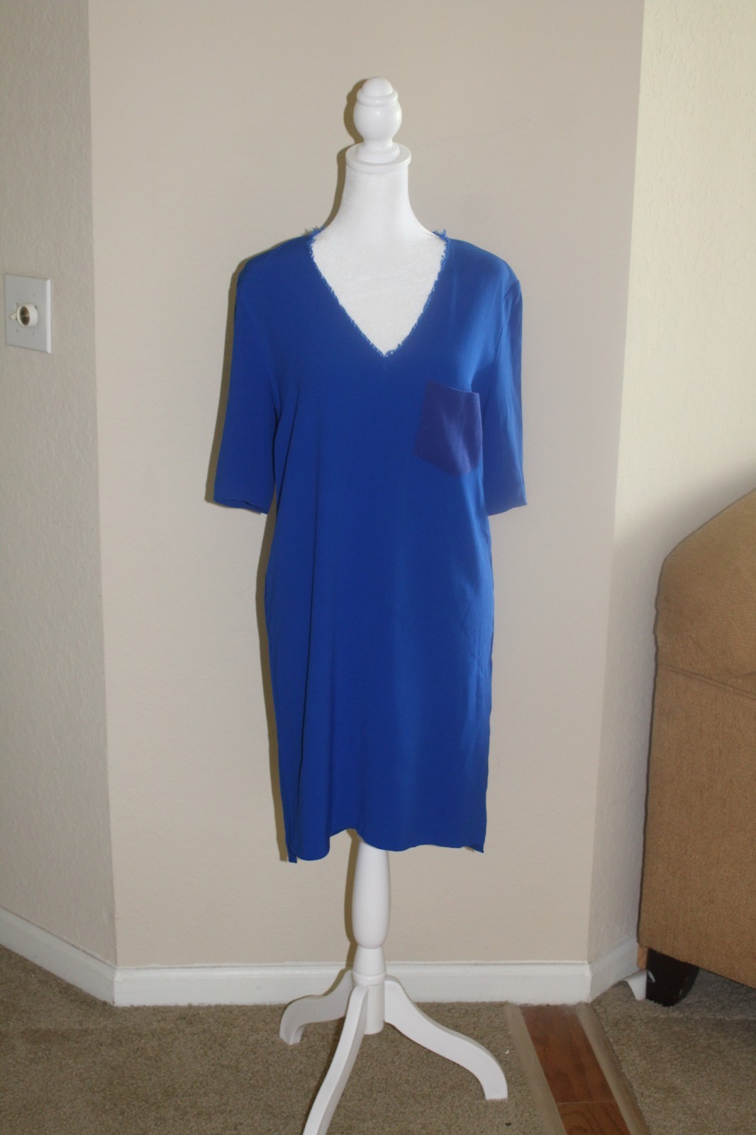 Sandro Paris bright blue shirt dress with pocket, size 2. Summer ready!