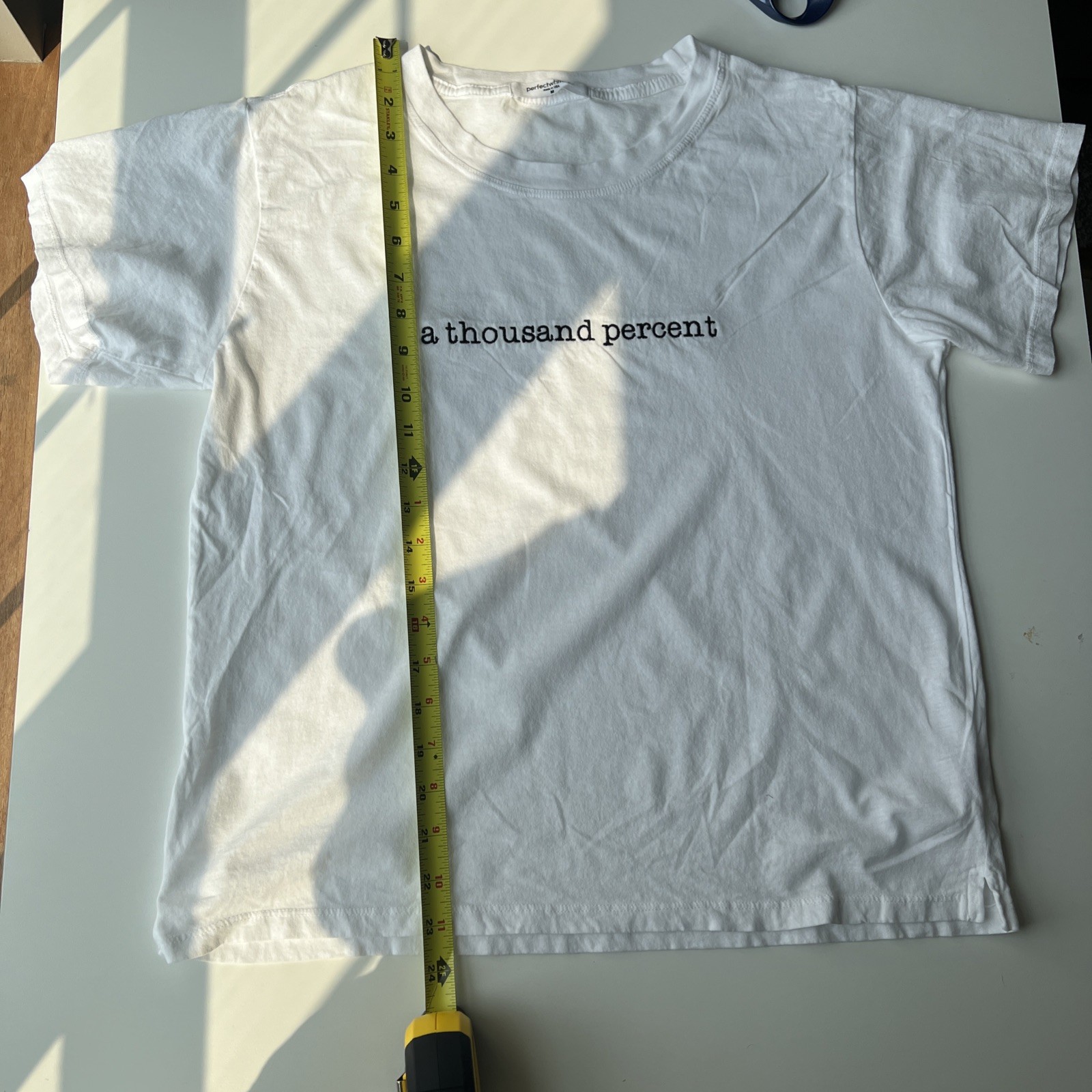 Perfect White Tee Crew Neck T Shirt M White Graphic Text Made In USA Cotton