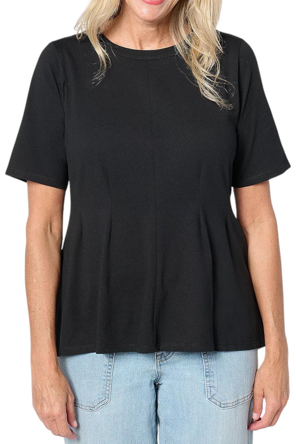 Peace Love World Women’s Cinched Waist Hi/Low Short Sleeve Top Black