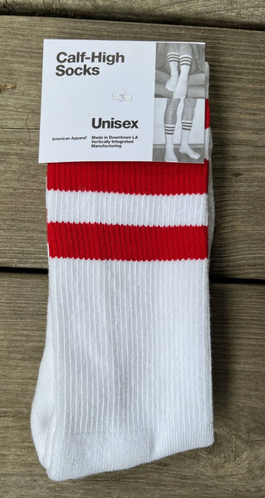 American Apparel Unisex Striped Calf High Crew Socks USA Made