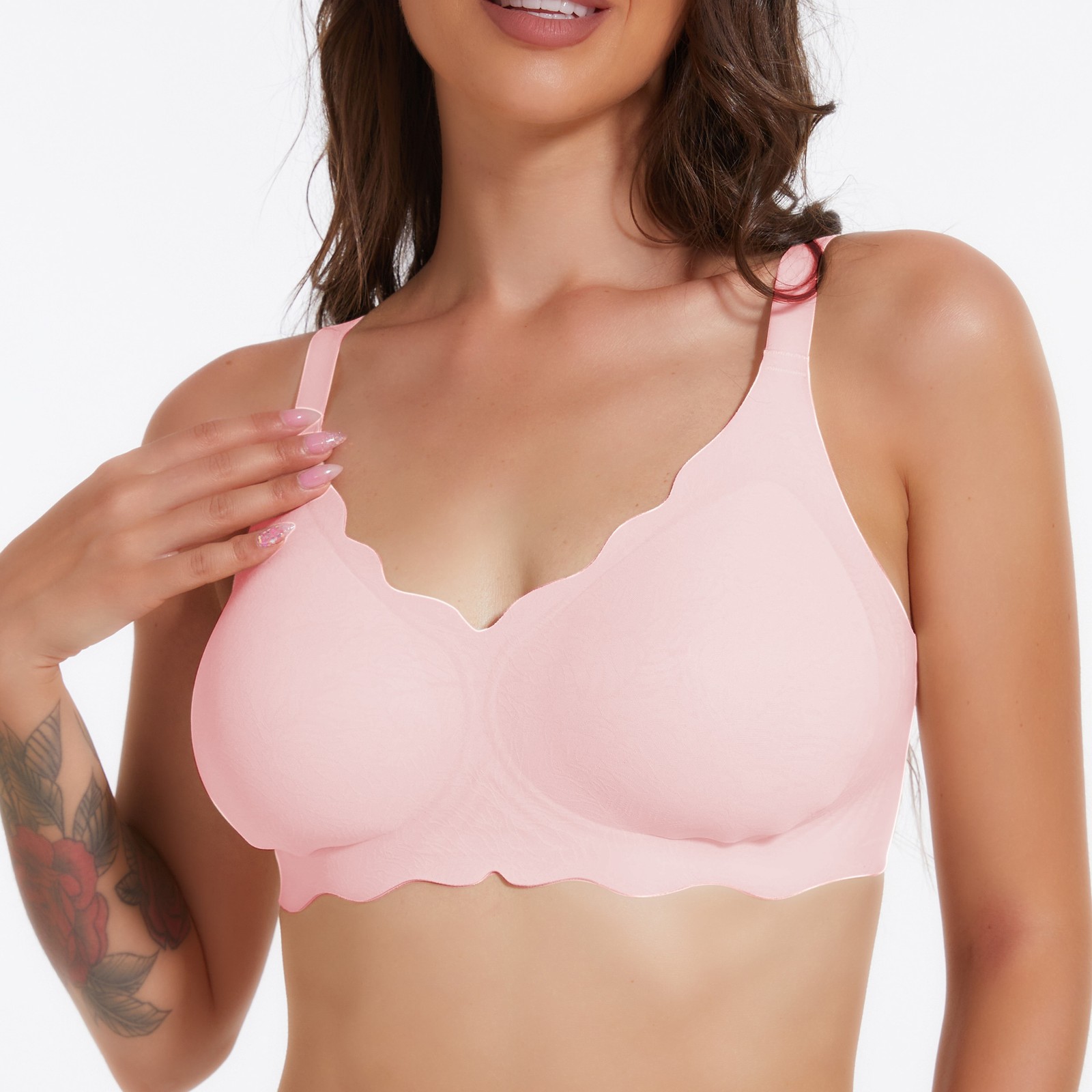 Women Wireless Bra Large Cup Jacquard Jelly Fit Bra Seamless Underwear Bralette