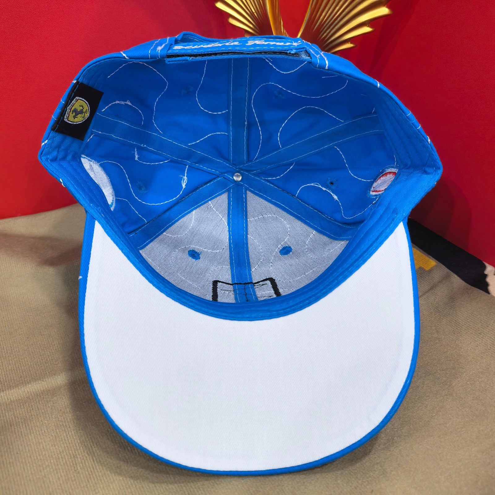 Ferrari Casual Blue Baseball Cap with White Stripes