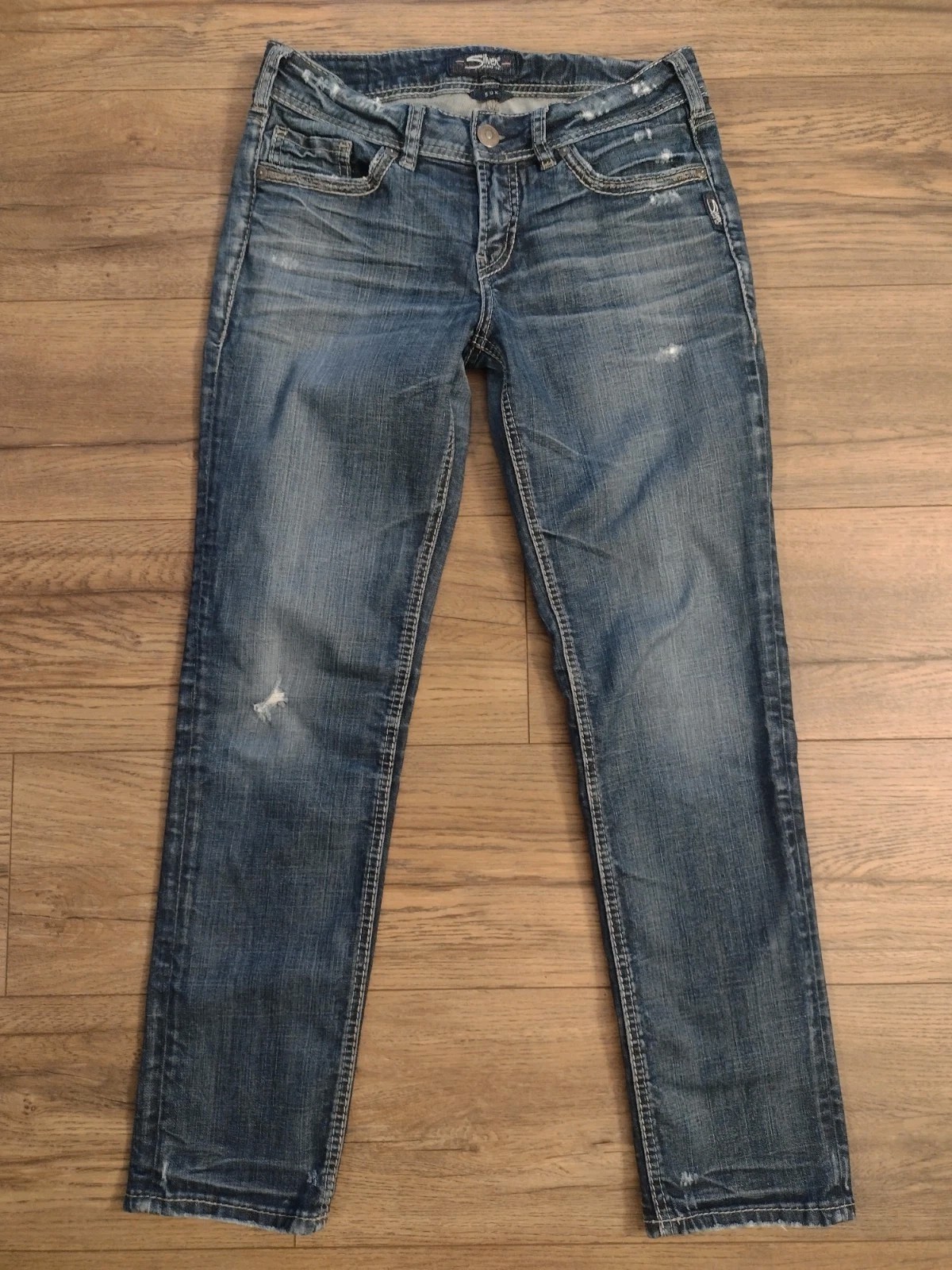 Silver Denim Jeans Women’s Suki Ankle Slim Size 29×27 Distressed Stretch