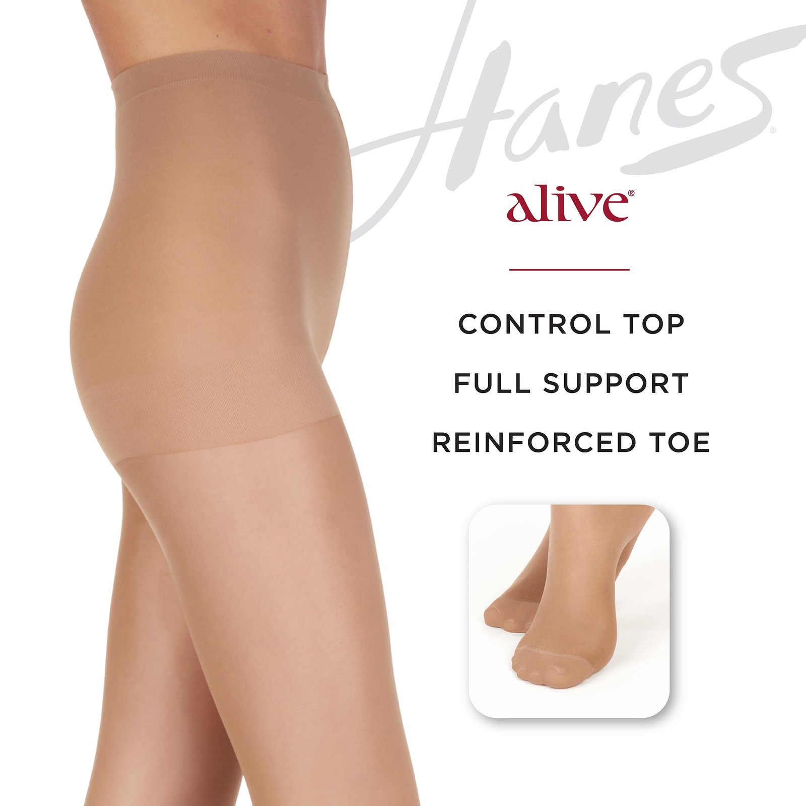 Hanes Alive Toe Sheer Pantyhose Barely Black Size F Pack of 1