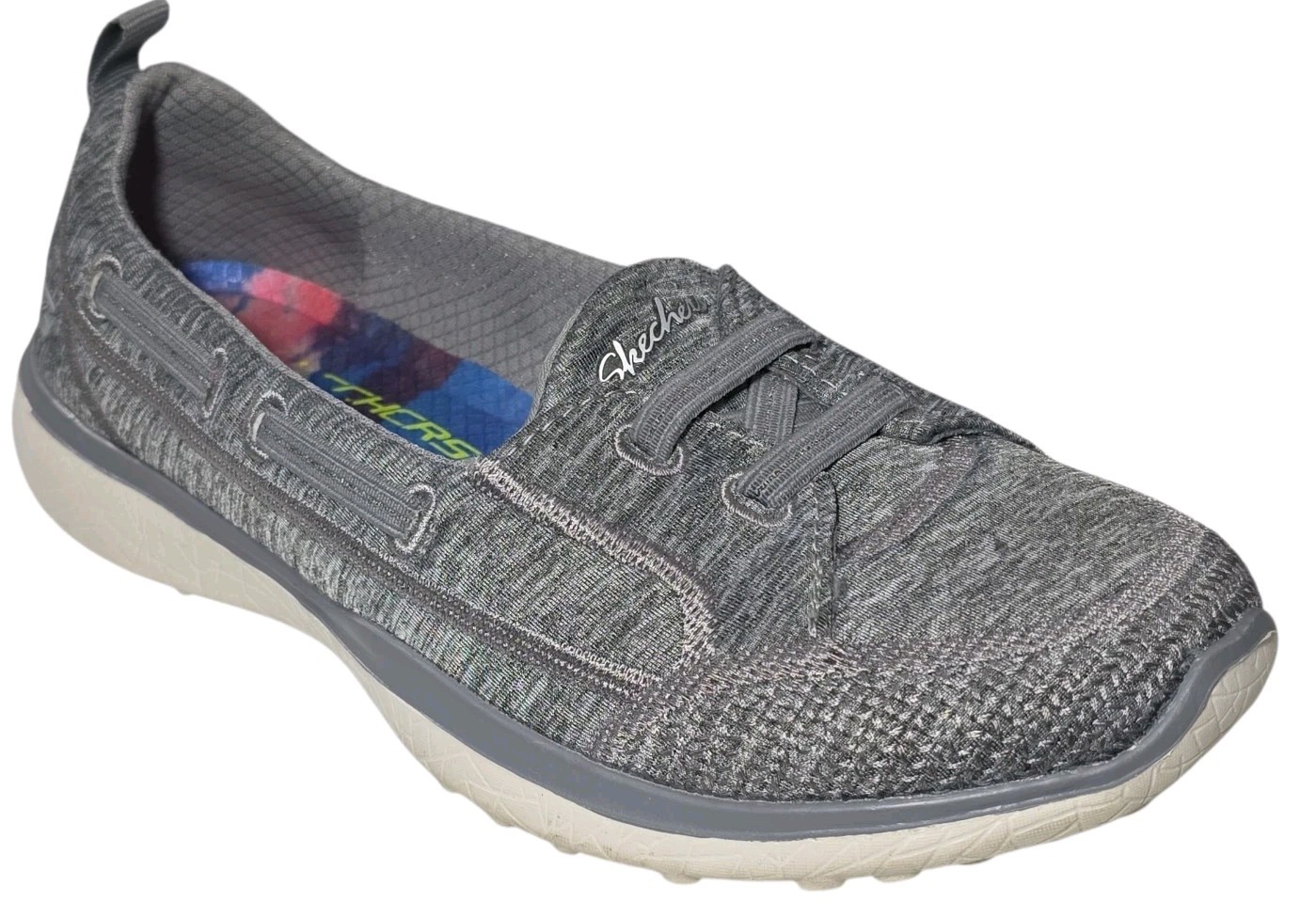 Skechers SlipOn Loafer Sneakers Womens Sz 5 Microburst Topnotch Gray White 23317