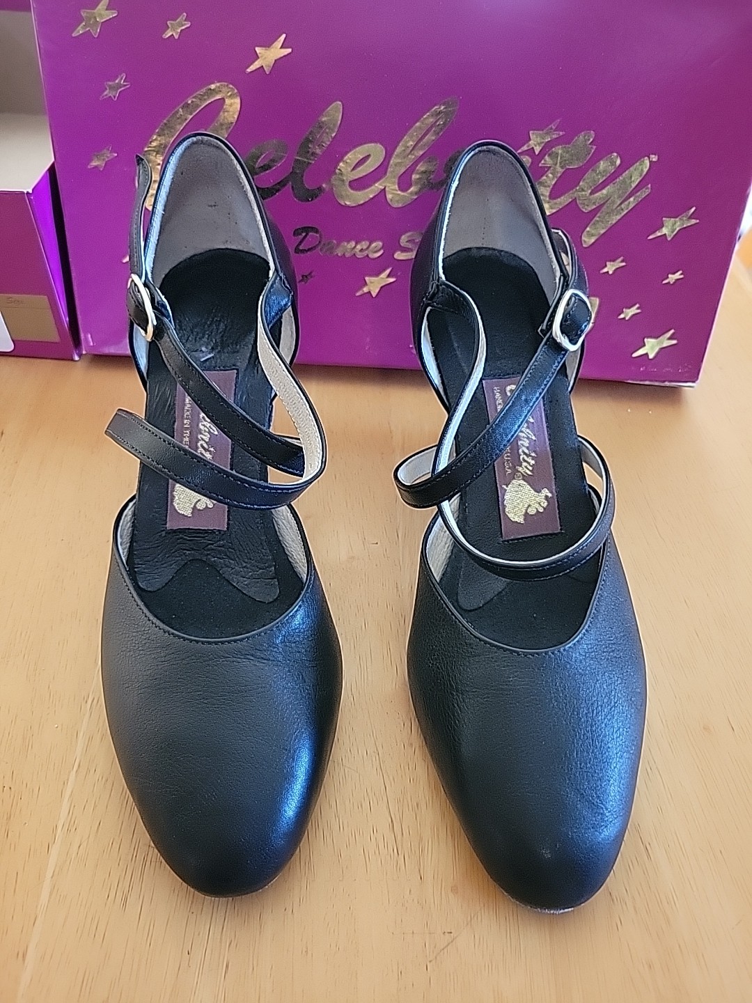 Celebrity Dance Shoes Natasha Black Glove Leather Size 7 2.5″heels With Box