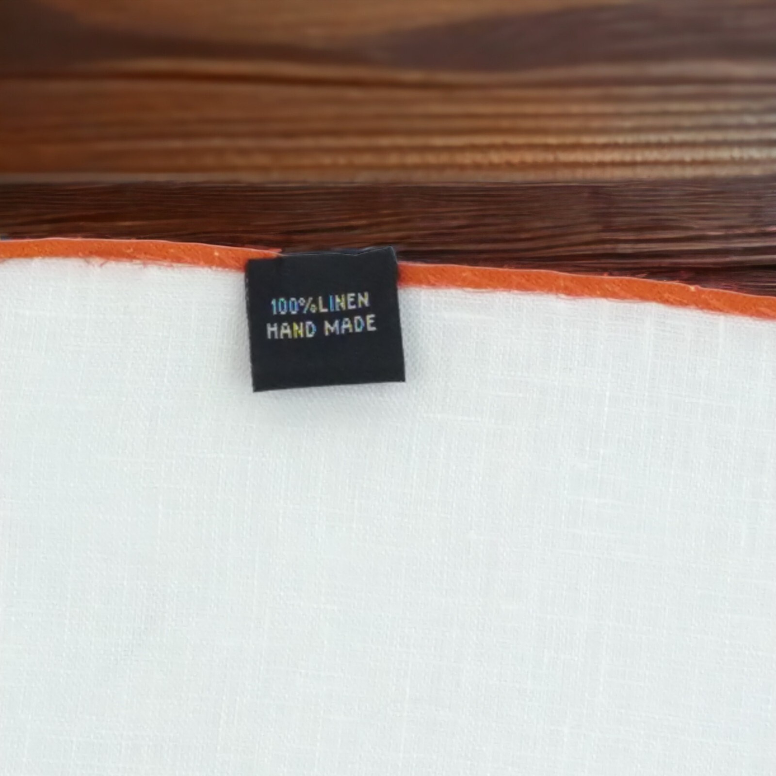 Mens White 100 Linen Pocket Square Burnt Orange Border Hanky Handkerchief 13×13″