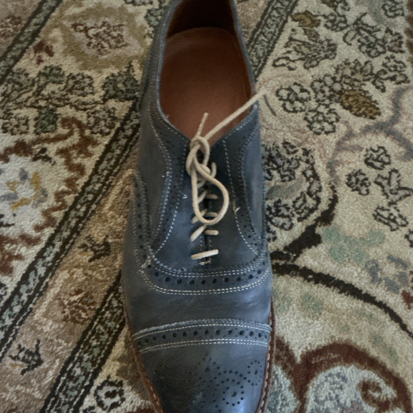 Allen Edmonds Men’s 10.5 Blue Suede Wingtip Brogue Lace-Up Oxford Shoes