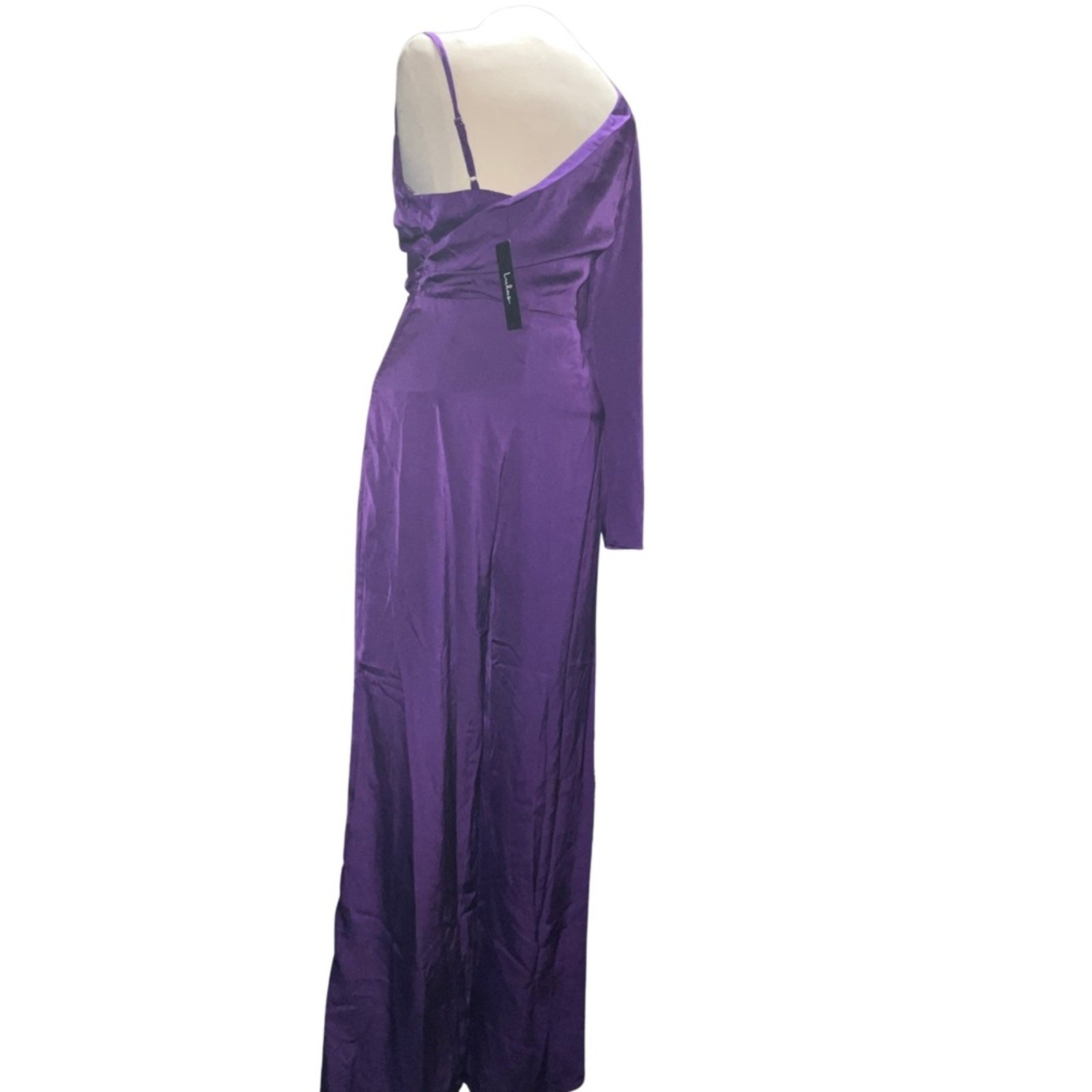Lulus Royal Purple One Shoulder Wide Leg Satin Jumpsuit NWT S Sirencore dopamine