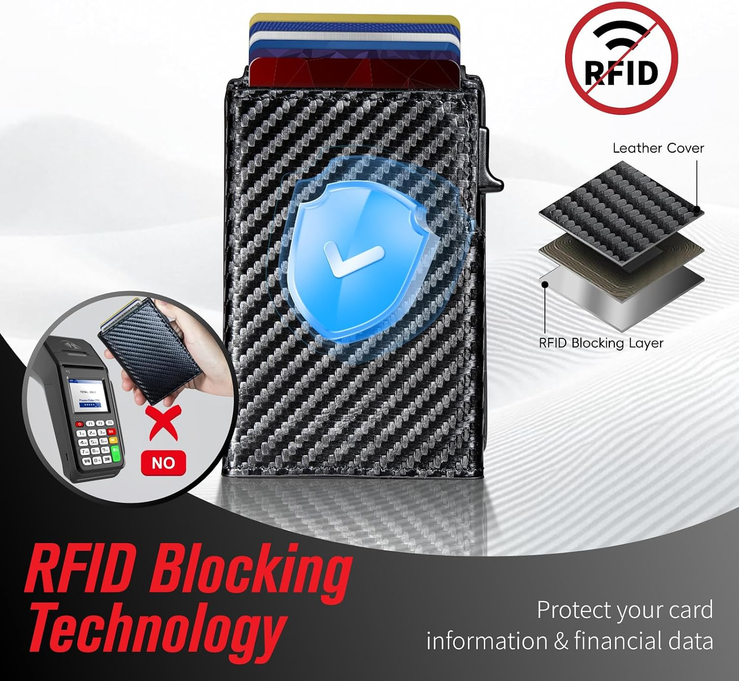 Wallet for Men, RFID Blocking Pop up Wallet, Bifold Slim Minimalist Credit Card