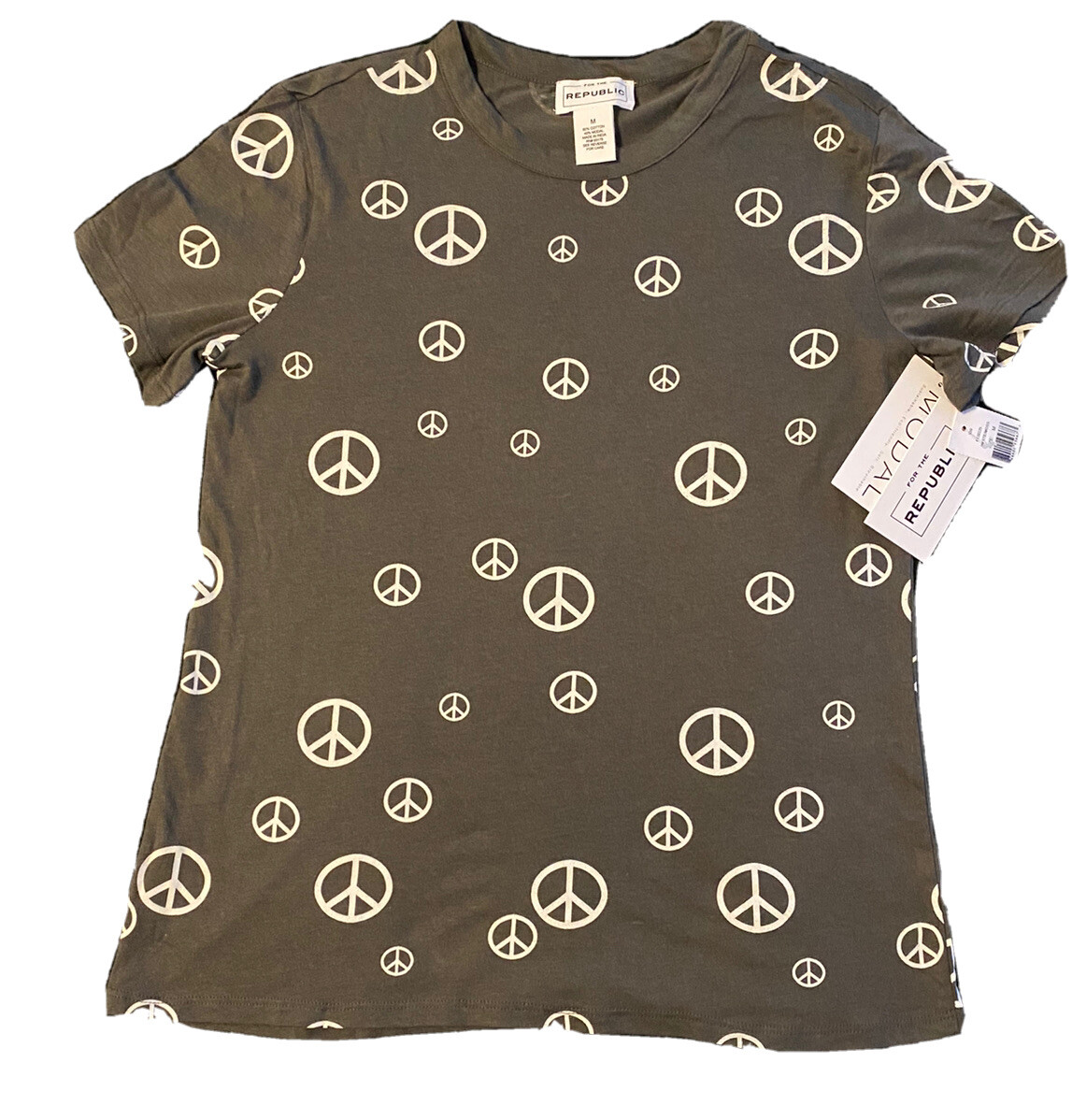 For The Republic White/Moss T-Shirt Women’s M Short Sleeve Peace NEW