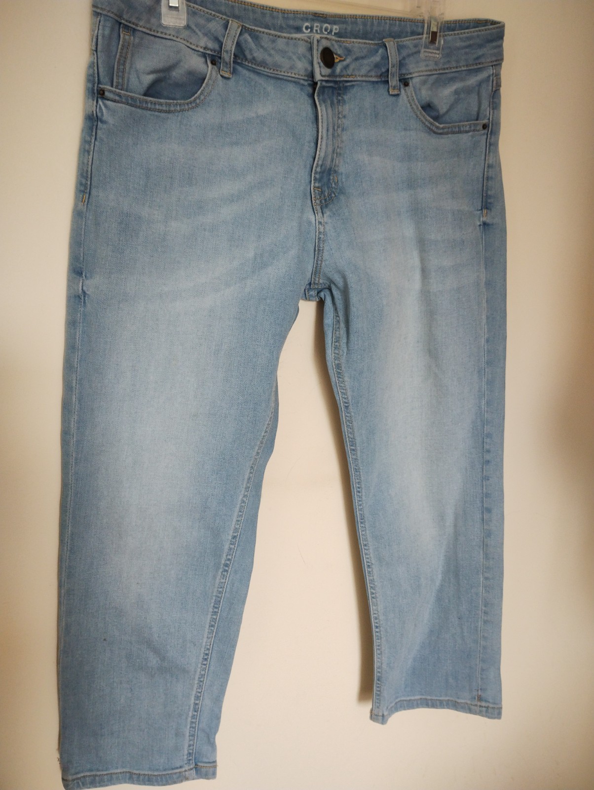 M&S Crop Blue Bleached Denim Jeans Size 14