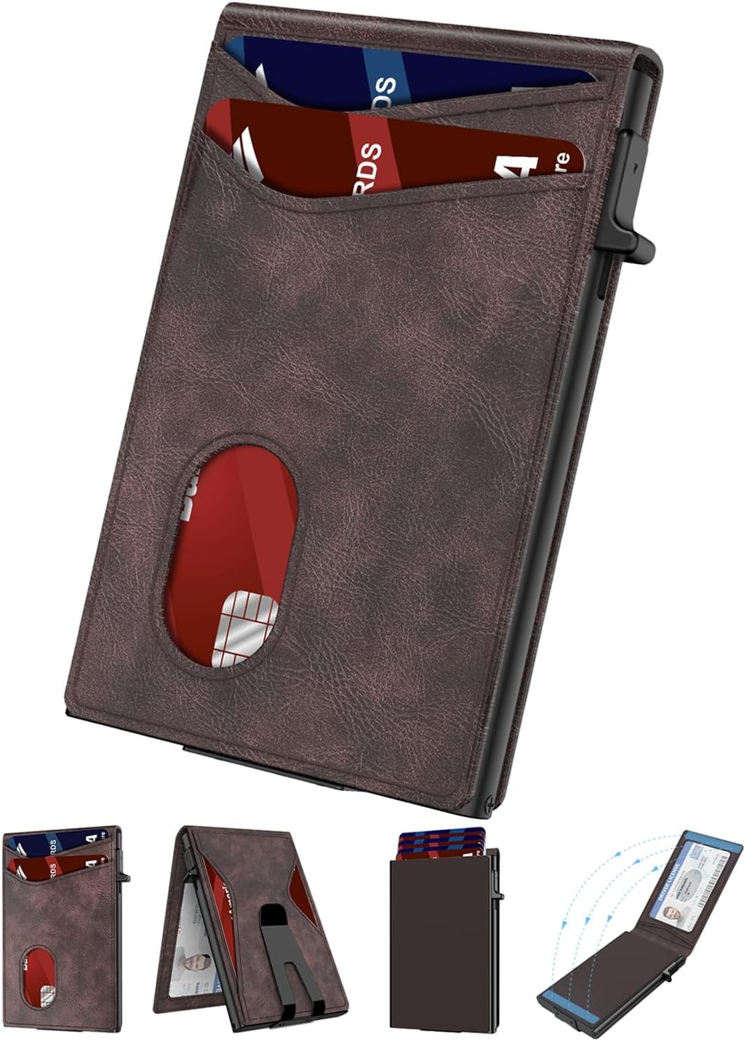 Slim Wallet for Men, Credit Card Holder with Pop Up Card Case, RFID Blocking