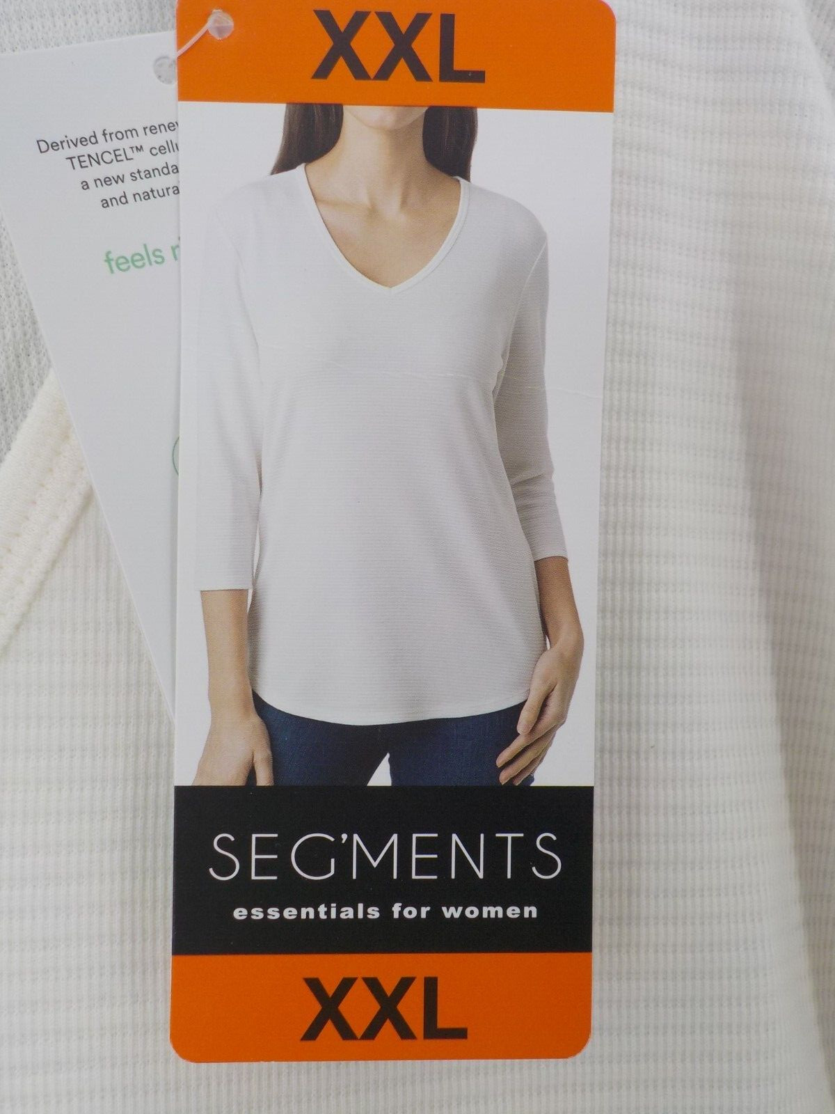 Seg’ments Essentials For Women Shirt SZ XXL White 3/4 Sleeve V-Neck Blouse Top