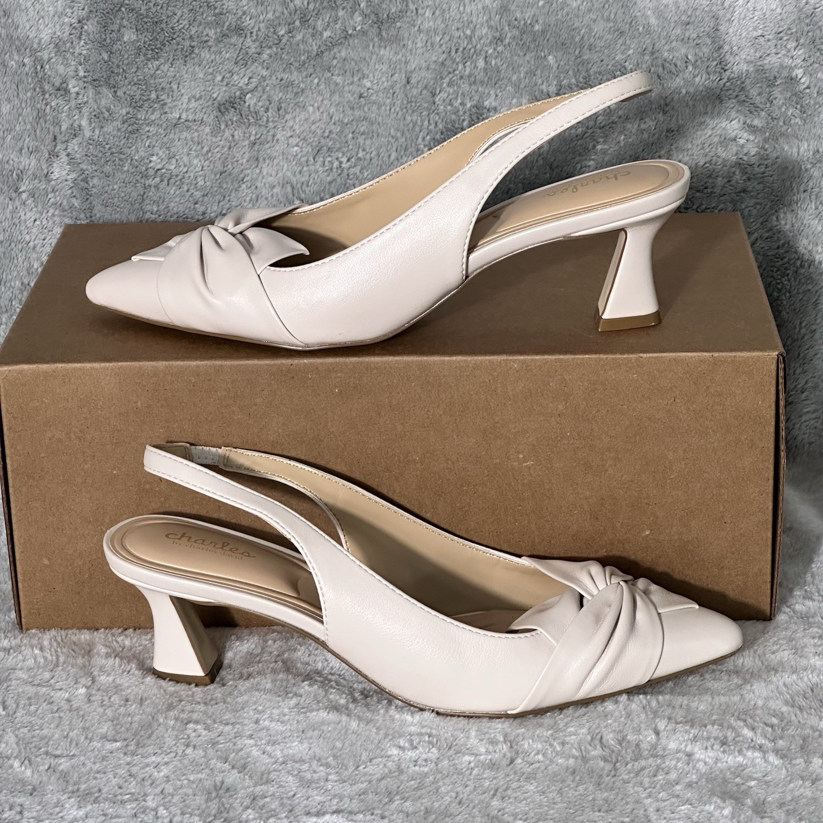 Charles by Charles David 8.5M Avril Twist Slingback Pumps Ecru Cream Pointed Toe