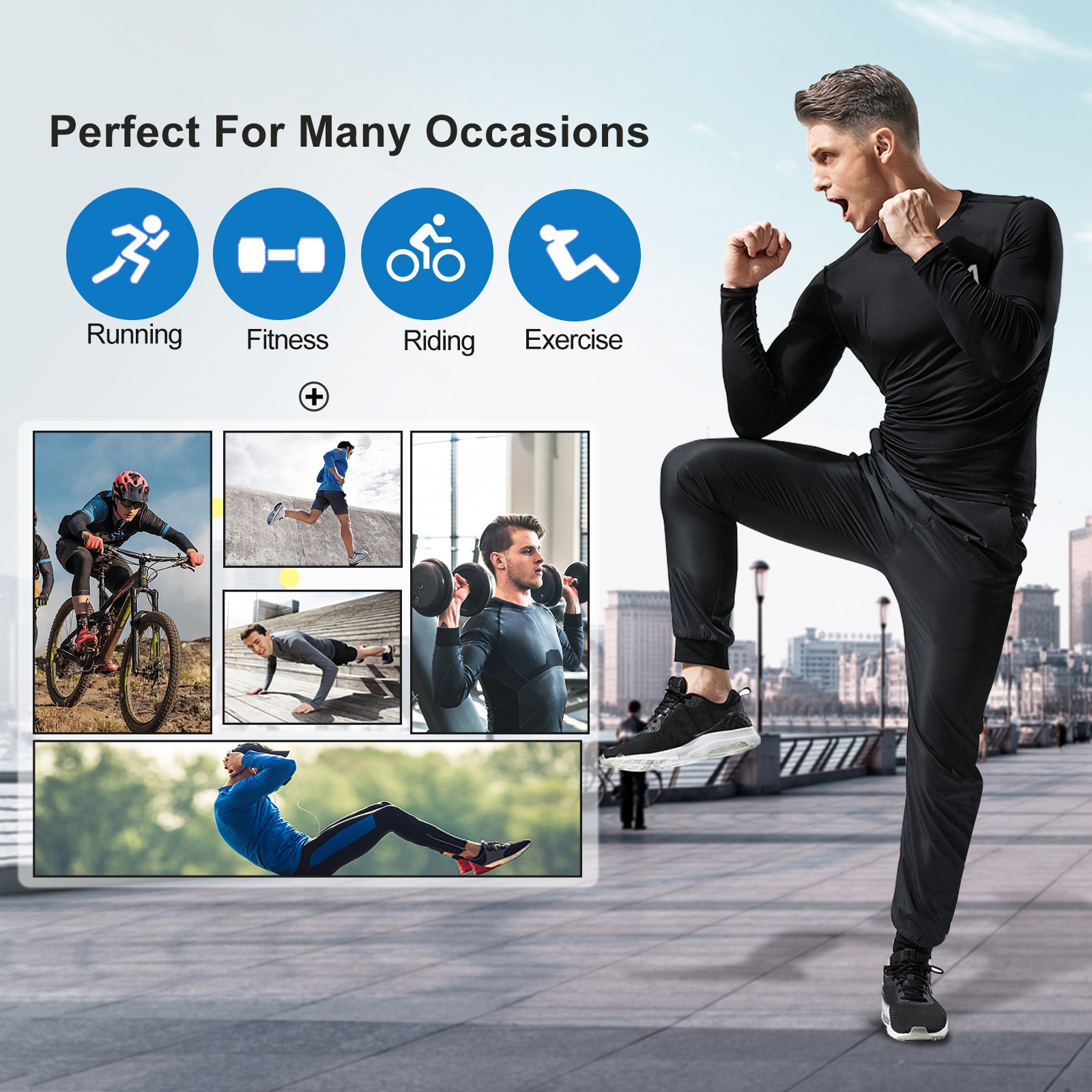 Men’s Compression Shirt Long Sleeve Athletic Workout Shirts Active Base Layer