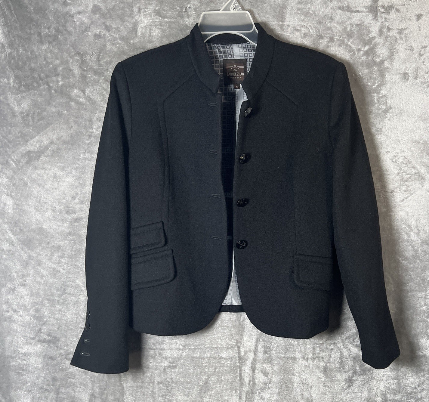 Carmel Zhao Women’s Jacket Size 10 Black No Pockets 90% Wool 10% Cashmere