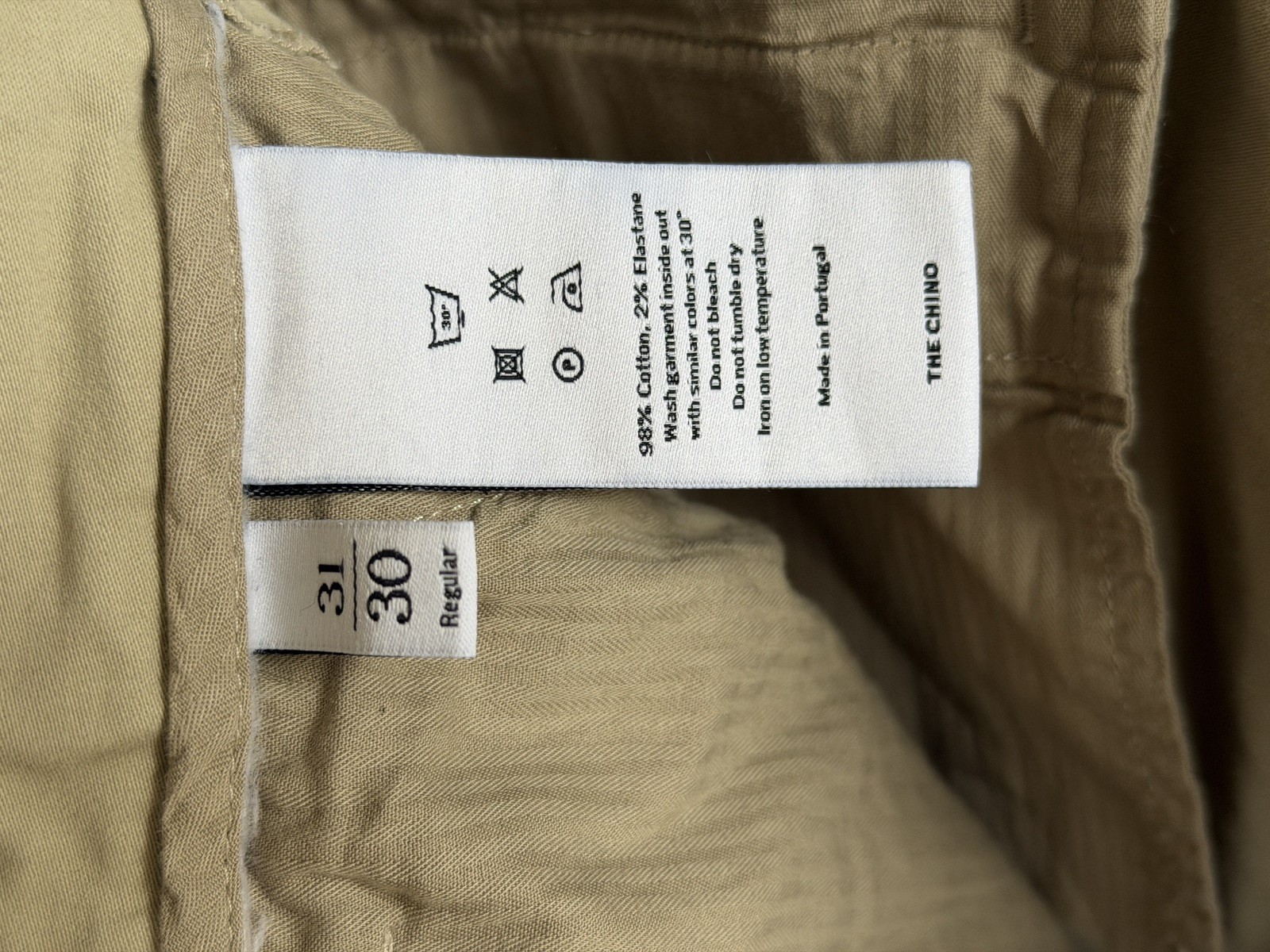 Asket Men’s Green Light Khaki Beige Twill Pants 31×30 Regular Fit