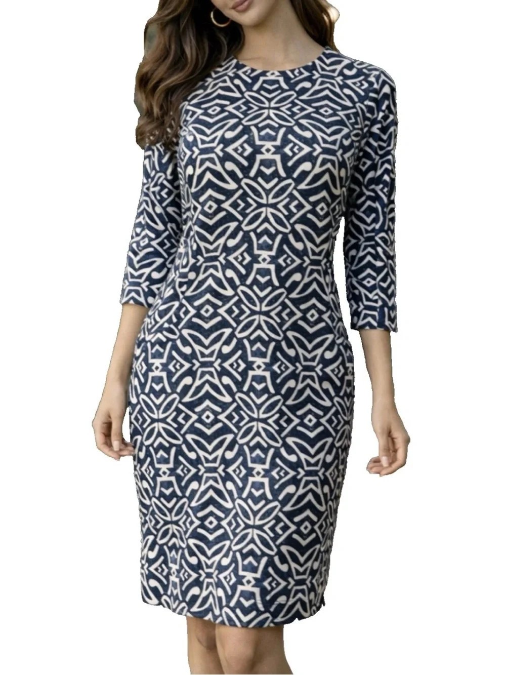 J McLaughlin Catalyst Catalina Cloth Blue Nile Geo Jersey Shift Dress XL
