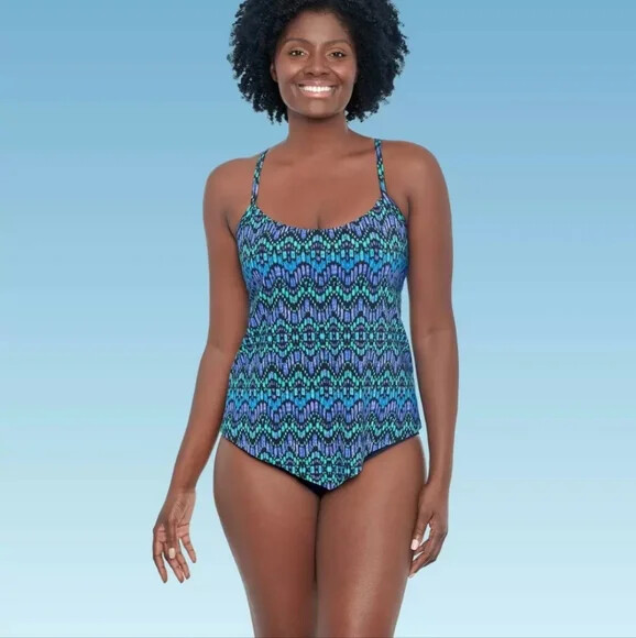 New! Slimming V-Front Blue Tankini Swim Suit Top – Dreamsuit by Miracle Brands