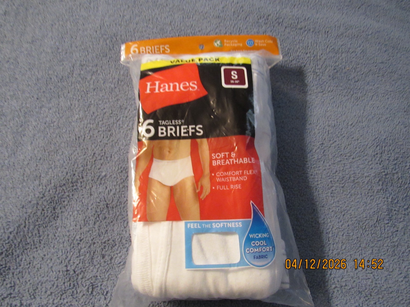 2022 Hanes Mens White 6 Tagless Briefs Small S Size 28/30 Sealed Package