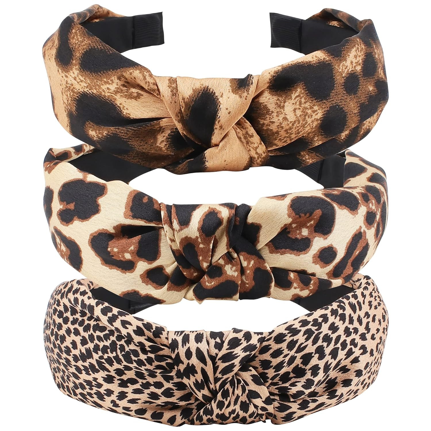 Cute Fashion Leopard Print Headbands 3Pcs Knotted Cheetah Print Hair A