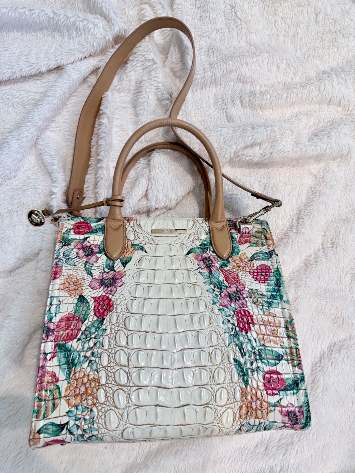 Brahmin satchel handbag ivory with multi color