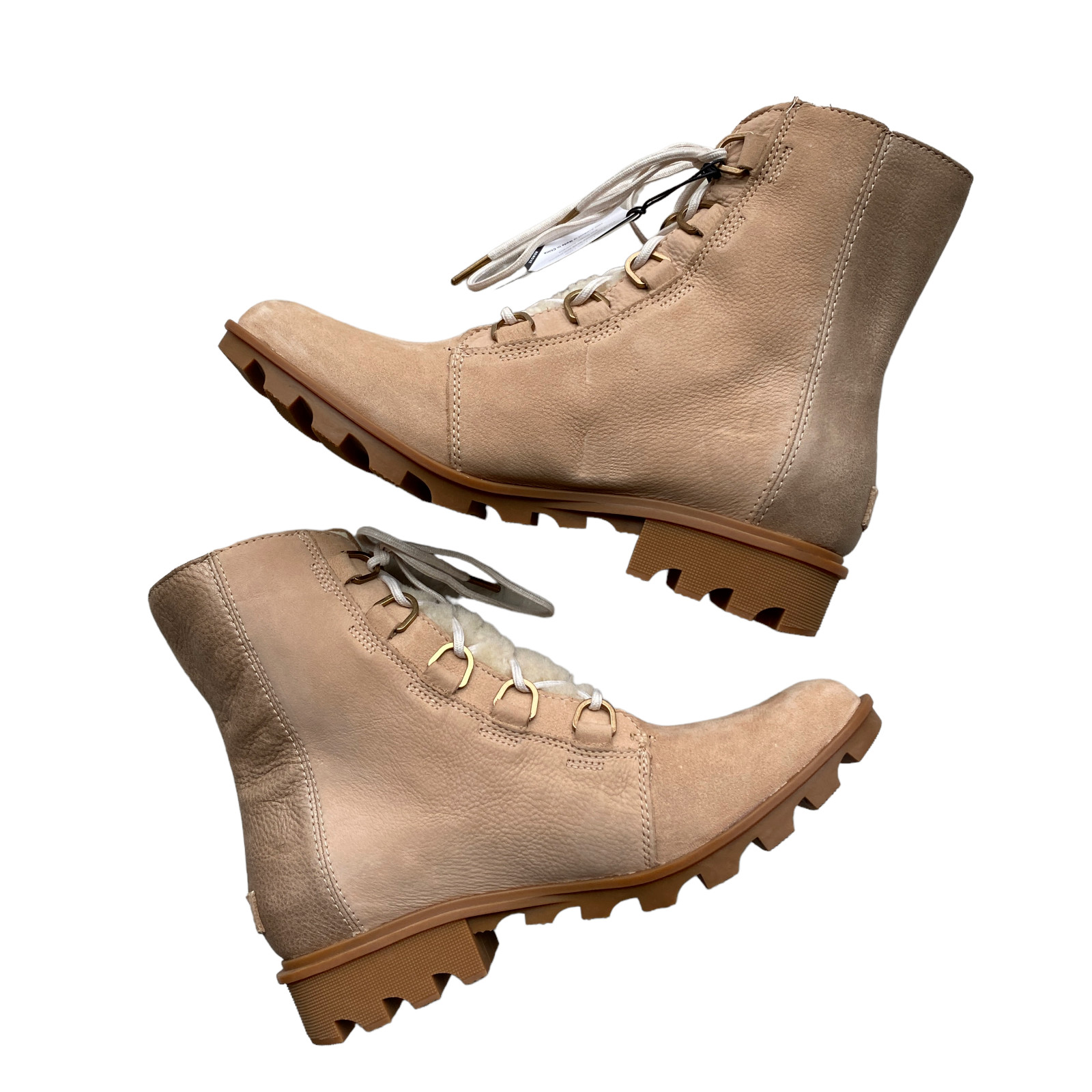 Sorel Sz 11 Phoenix Lace Lux boots New Tan Gold with Shearling Tongue Waterproof