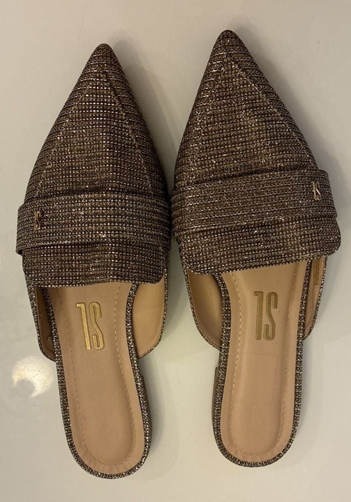 Santa Lolla Gold Sparkle Pointed Toe Mule Slides