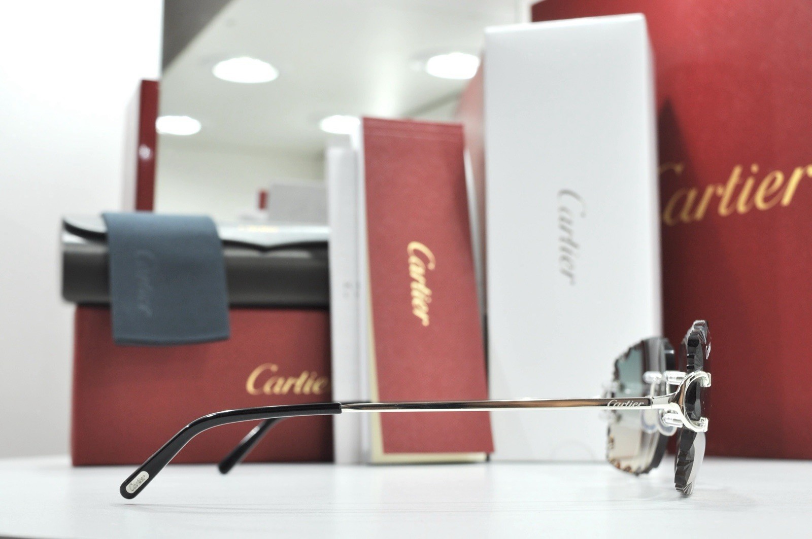 Cartier rimless sunglasses piccadilly glasses Diamond Cut BIG C silver Frame
