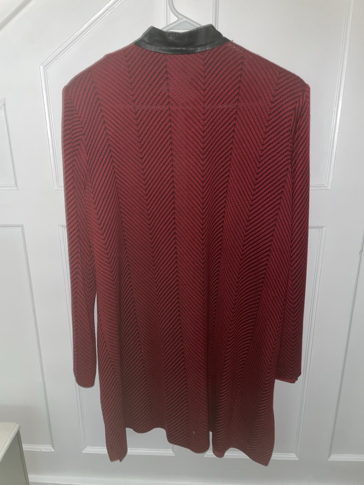 Ming Wang Herringbone Knit Knee Length Cardigan Jacket Red Black Women’s XL