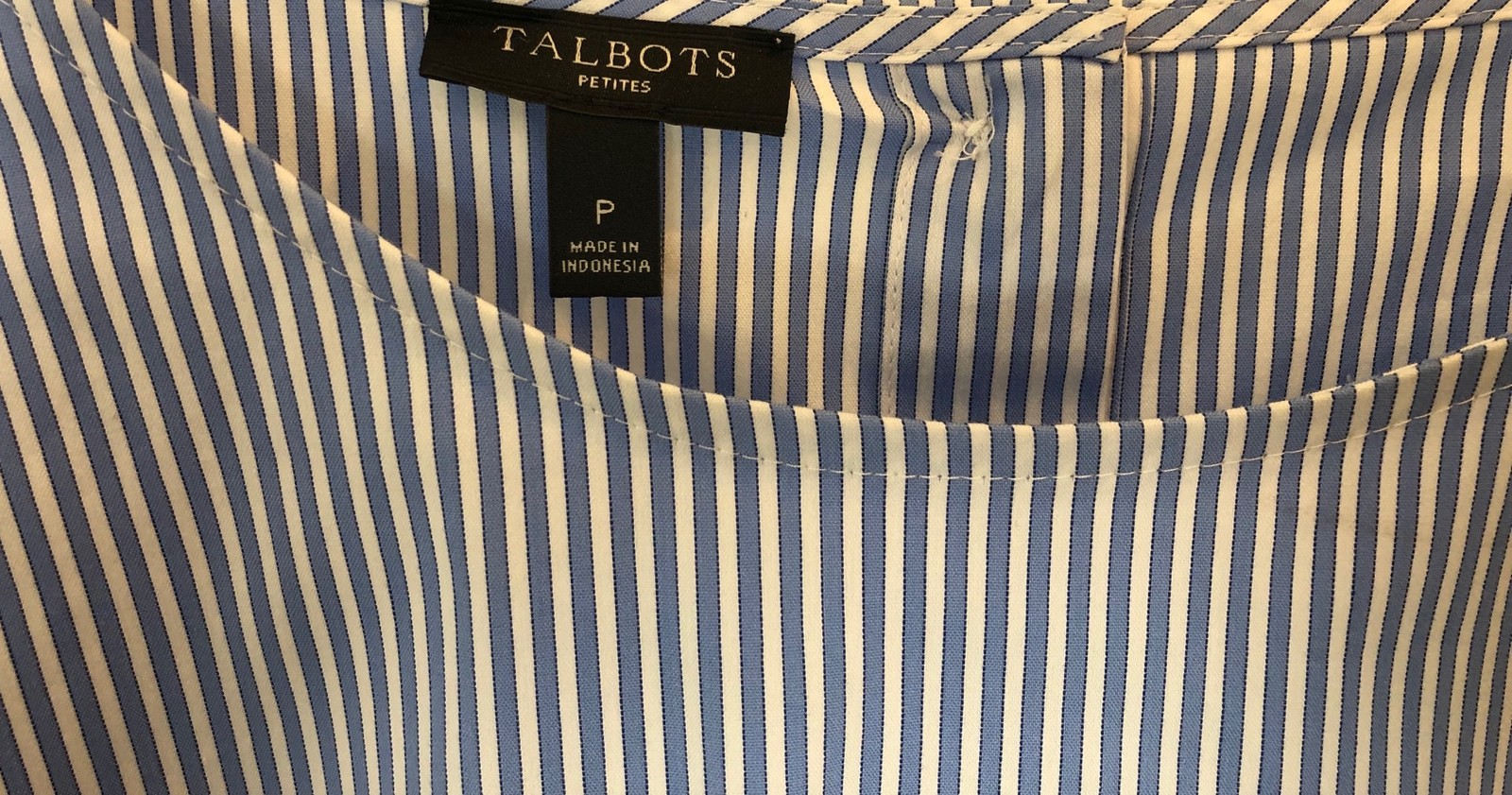 Talbots Petite Bow Accent Top P S Blue White Stripe French Cuff Button Closure