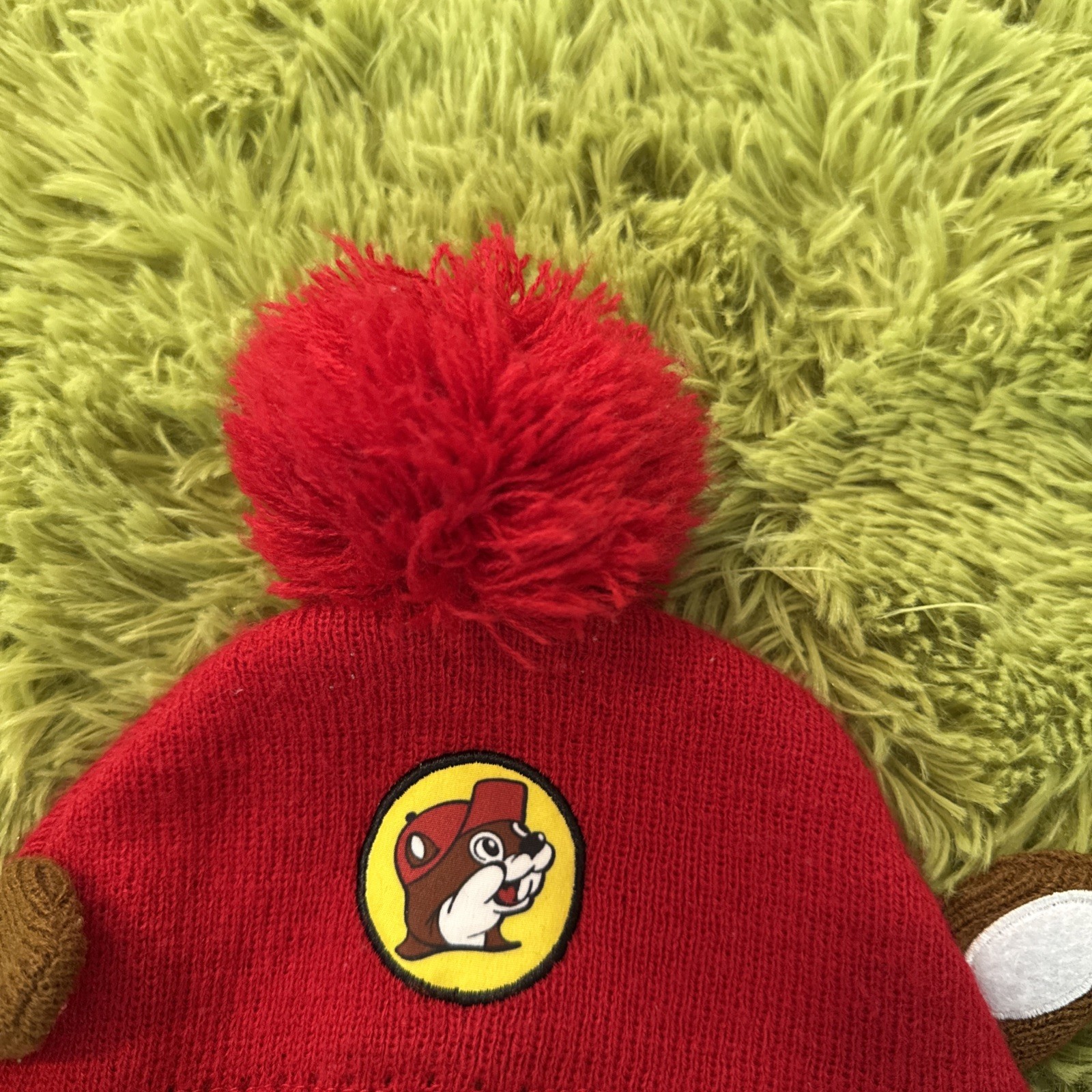 Buc-ees Beaver Beanie Knit Hat One Size Fits Most Pom Top Beaver Ears