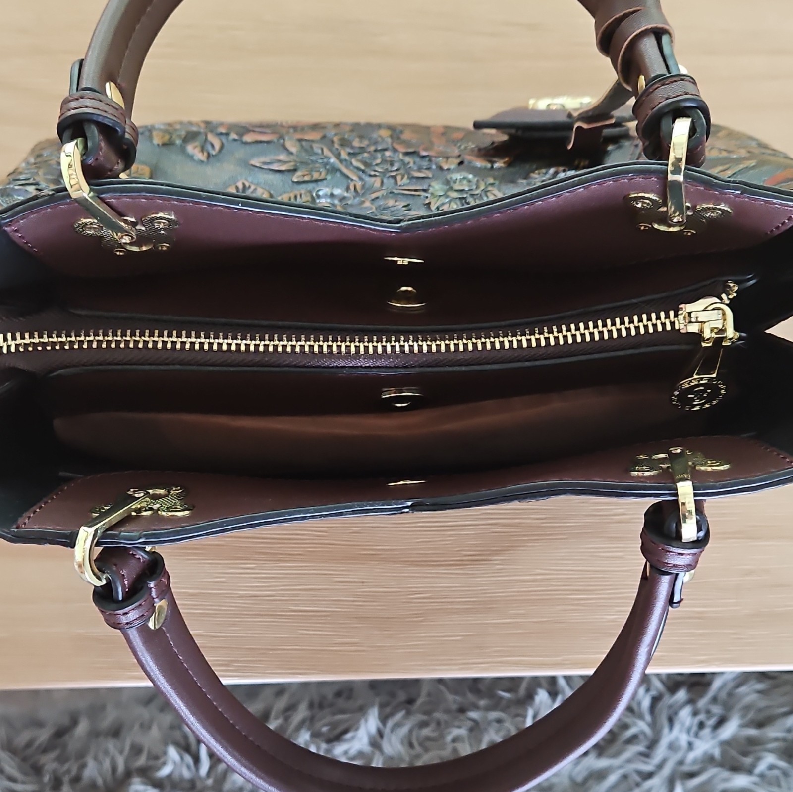 Vintage Style Flower Pattern Handbag, PU Leather Bag, Fashion Crossbody Bag
