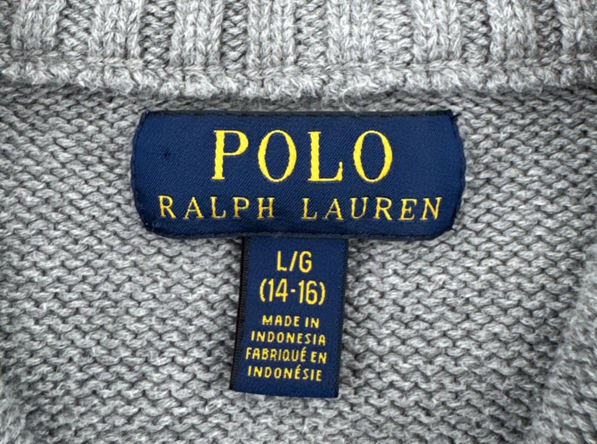 Polo Ralph Lauren 1/4 Zip Knit Sweater Boys Large 14-16 Gray Youth Logo