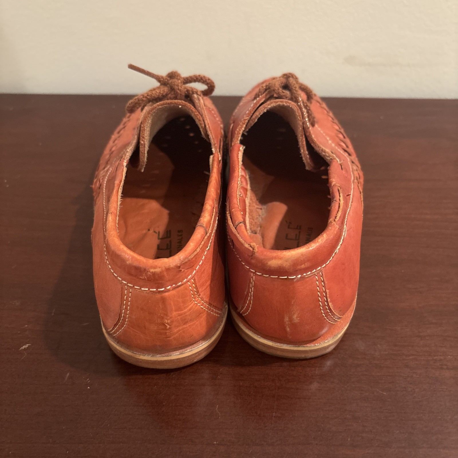 Vintage Olee Originales Tan Woven Leather Huarache Oxford Flats Lace Up Mexican